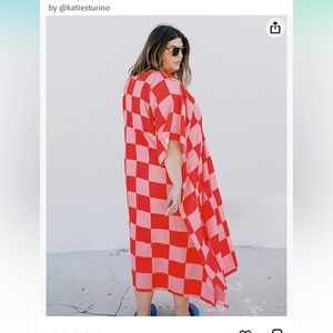 Amazon The Drop Red and Pink Checker Kaftan, Medium NWT @katiesturino